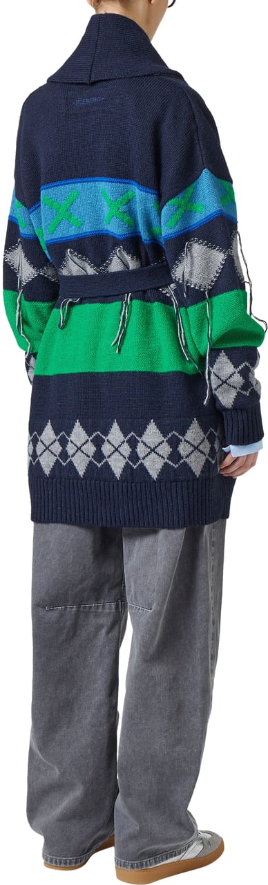 Iceberg Knit cardigan with diamond inlay Blauw