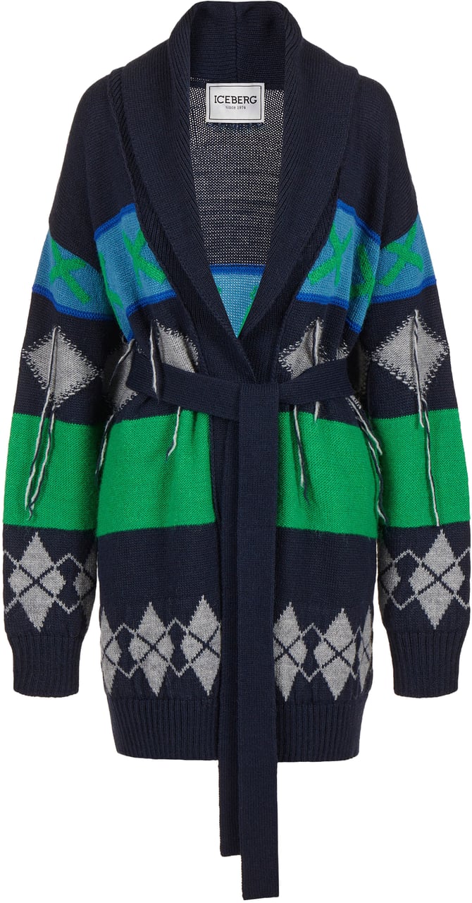 Iceberg Knit cardigan with diamond inlay Blauw