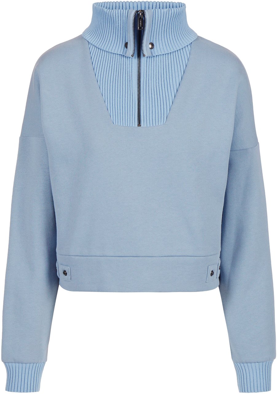 Iceberg Cropped sweatshirt in sustainable brushed fabric with maxi knitted collar Blauw