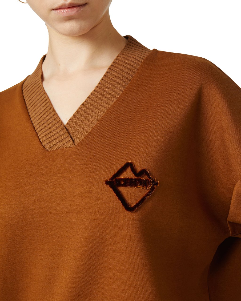 Iceberg Hazelnut-colored sweatshirt with V-neck and embossed Iceberg logo Bruin
