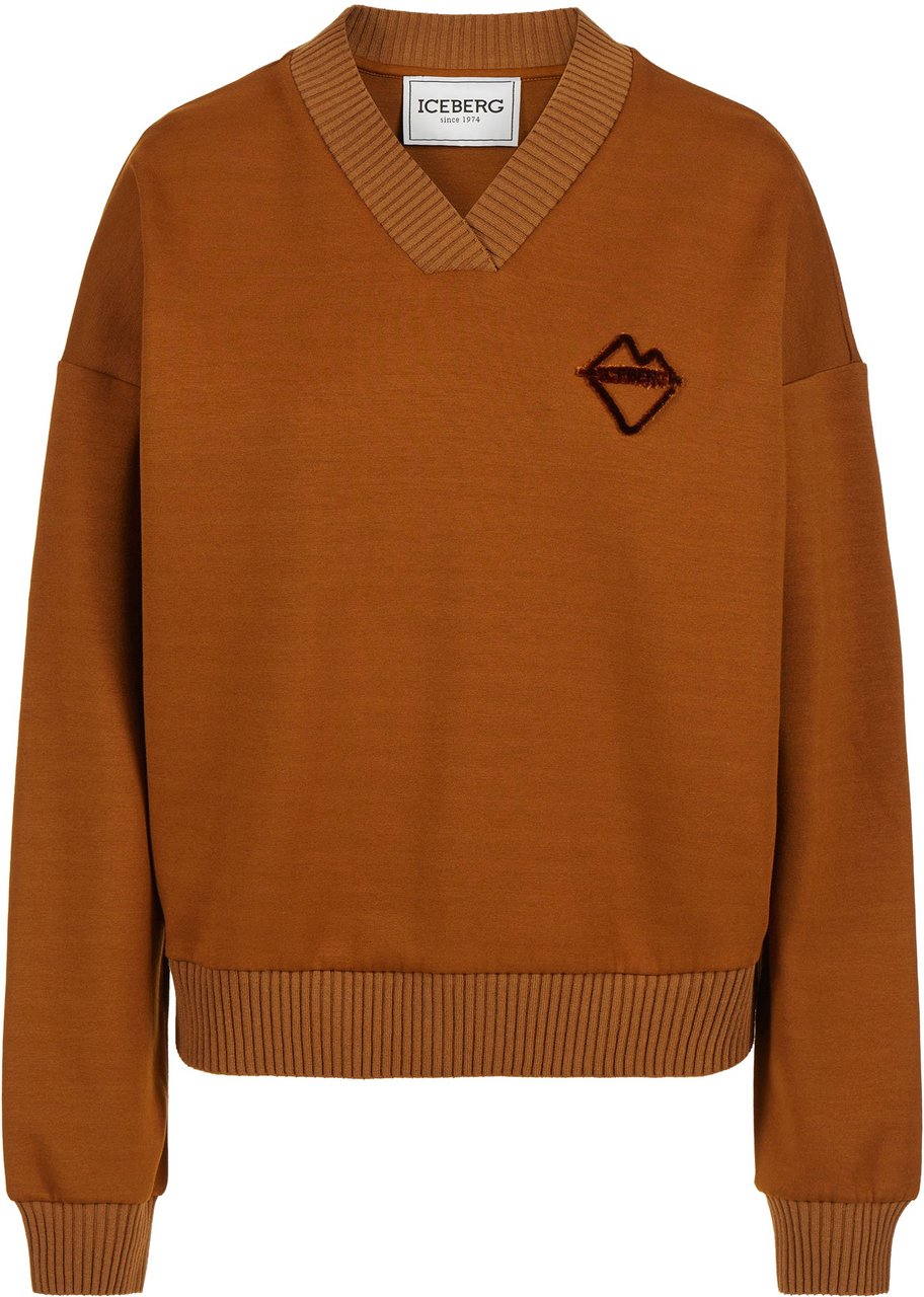 Iceberg Hazelnut-colored sweatshirt with V-neck and embossed Iceberg logo Bruin