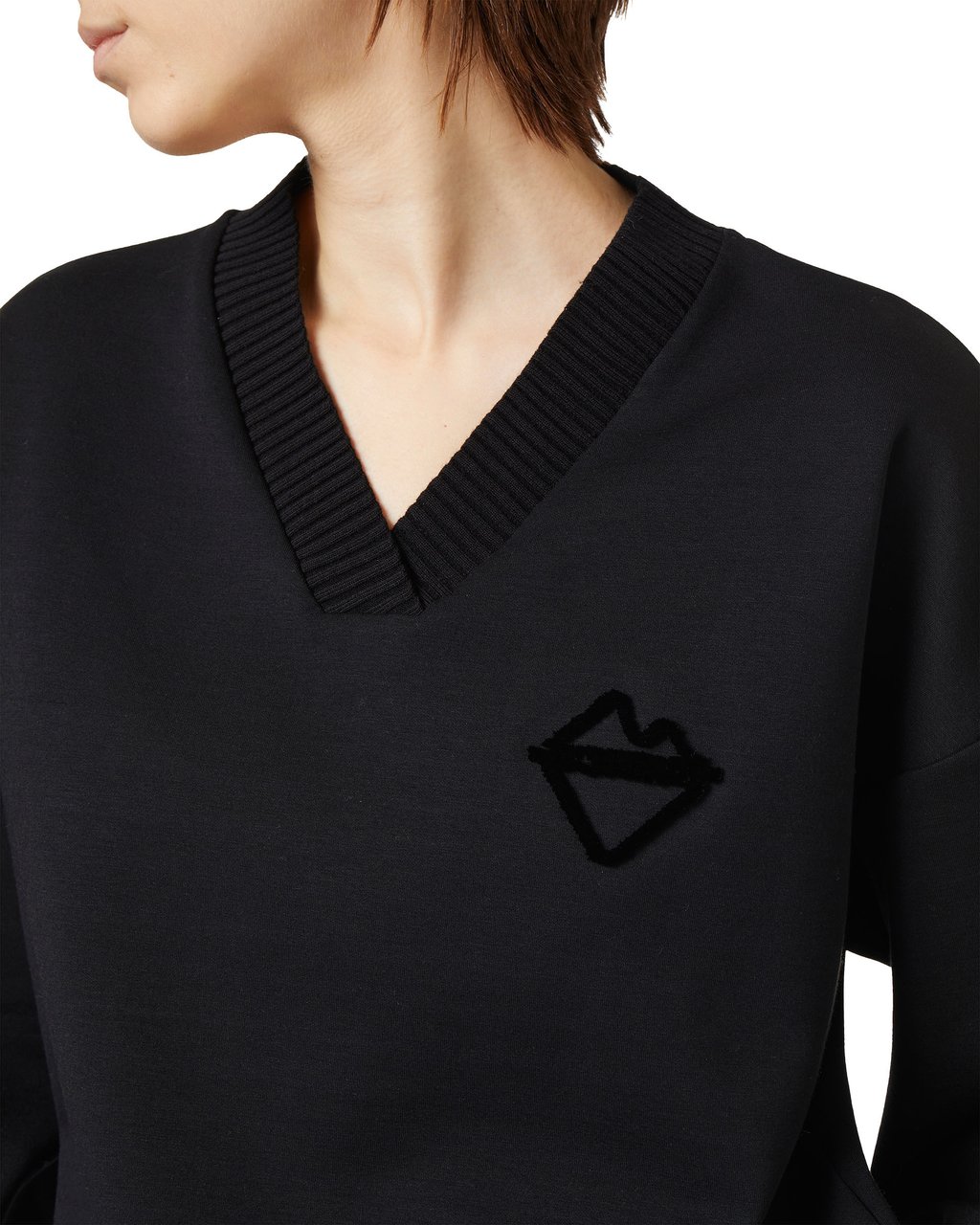 Iceberg Black V-neck sweatshirt with embossed Iceberg logo Zwart