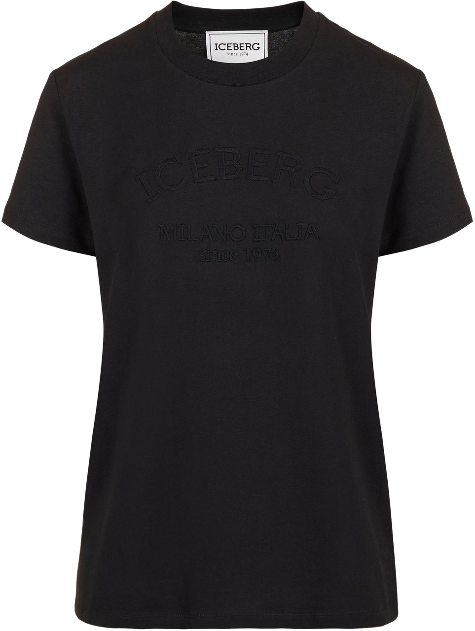 Iceberg Regular fit black cotton jersey T-shirt with tone-on-tone embroidery Zwart