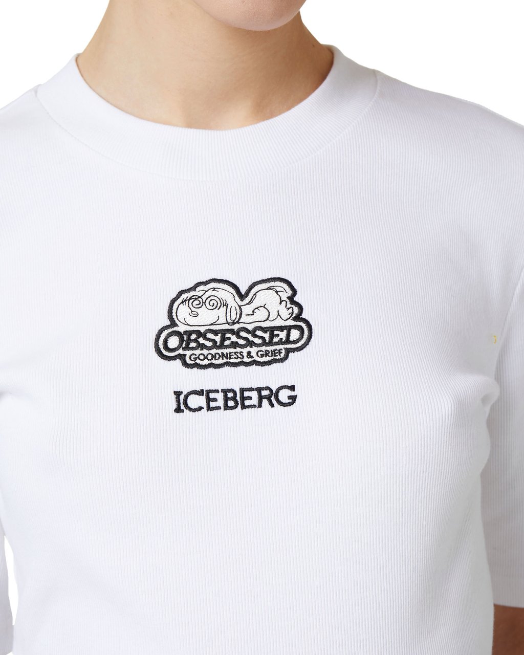 Iceberg Slim fit ribbed T-shirt with Snoopy patch and embroidered logo Wit