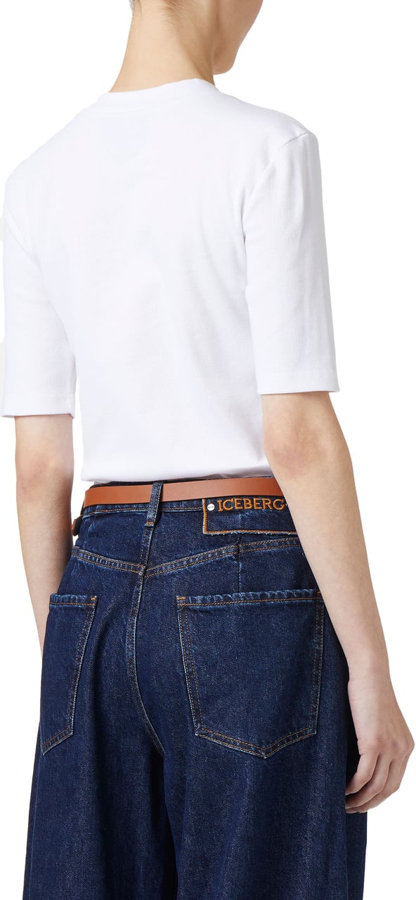 Iceberg Slim fit ribbed T-shirt with Snoopy patch and embroidered logo Wit