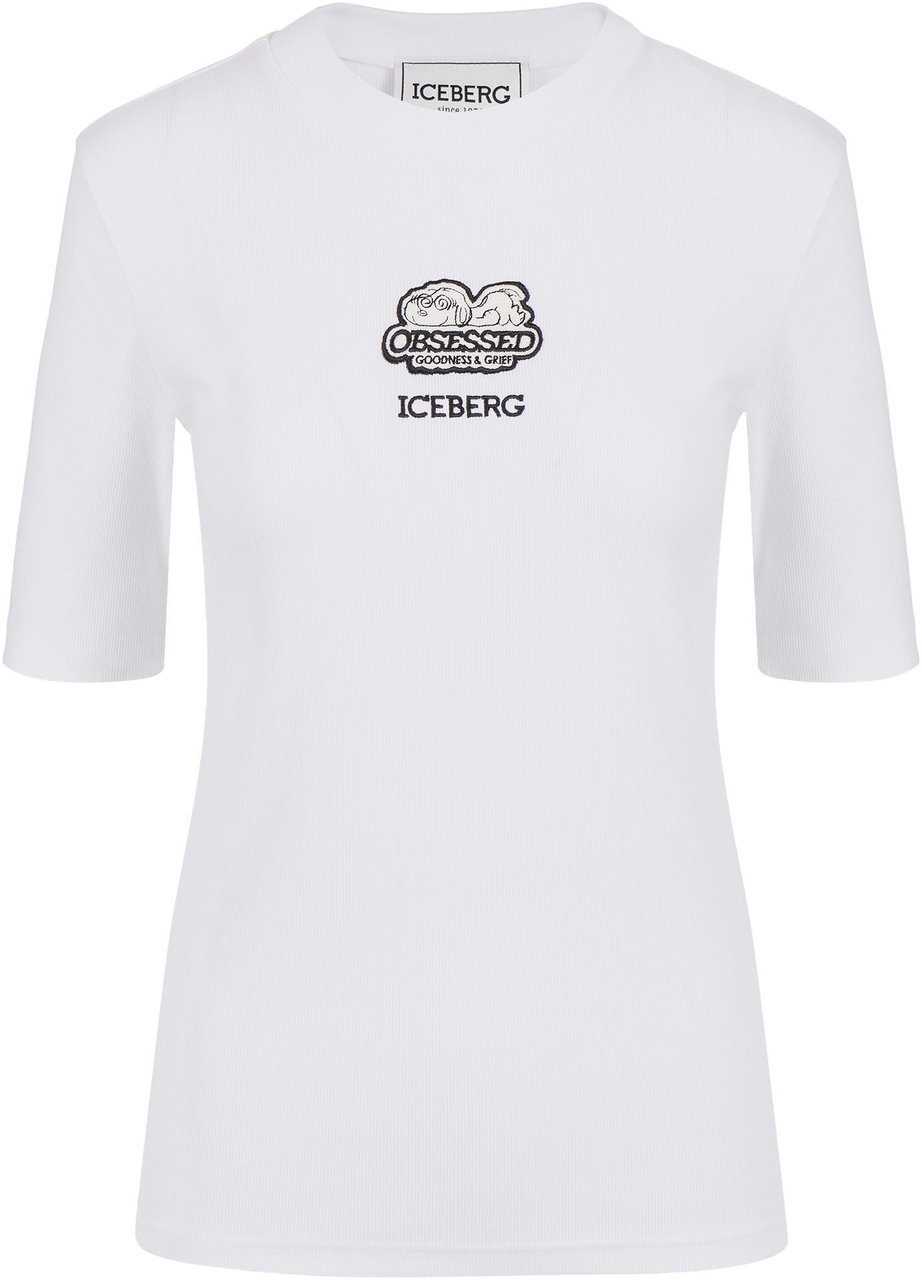 Iceberg Slim fit ribbed T-shirt with Snoopy patch and embroidered logo Wit