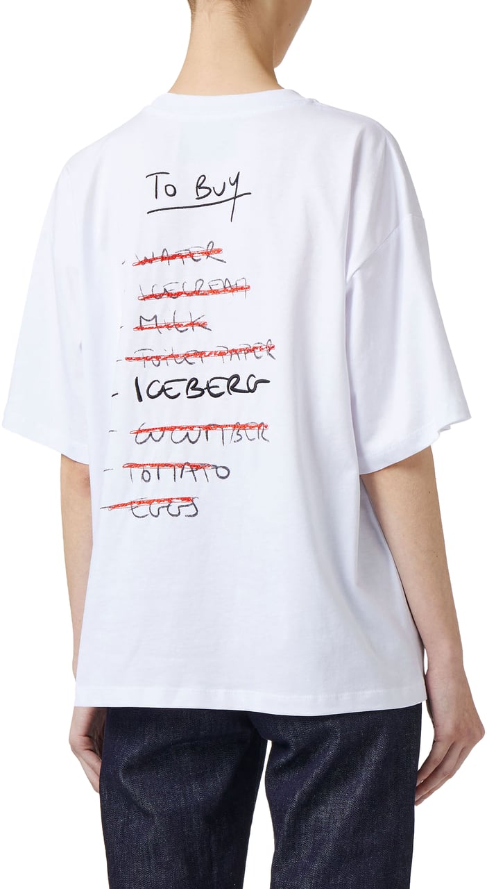 Iceberg Relaxed fit optical white cotton jersey T-shirt with front and back graphics Wit