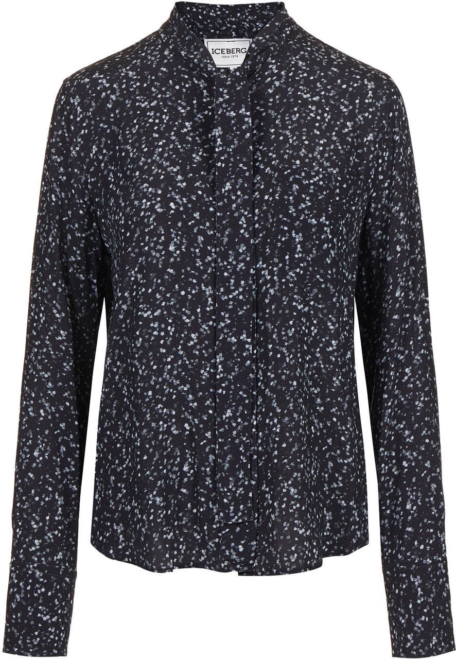 Iceberg Comfort fit shirt with black and grey background print in eco-true viscose with sash and gathered de Divers