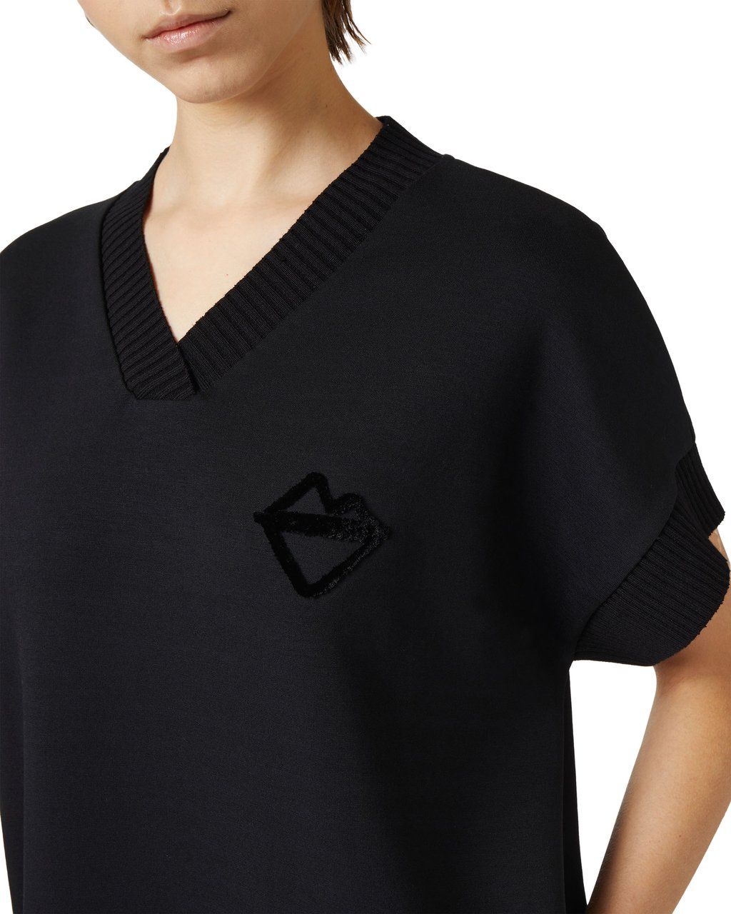 Iceberg Black dress with V-neck and embossed Iceberg logo Zwart