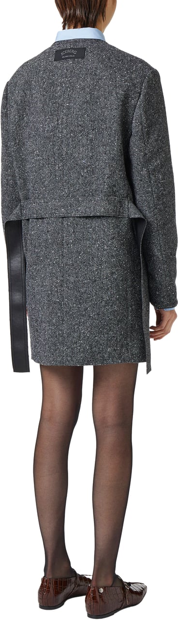 Iceberg Fashion fit boucl� dress with V-neck and double-face belt Divers