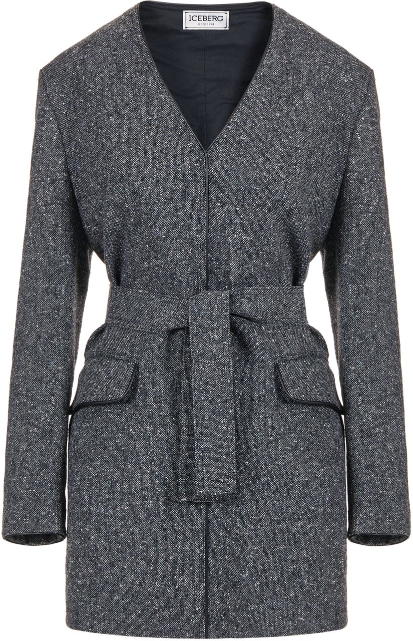 Iceberg Fashion fit boucl� dress with V-neck and double-face belt Divers