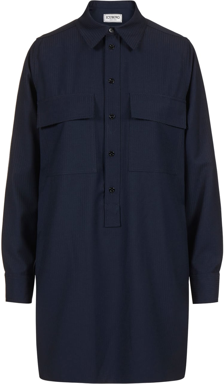 Iceberg Blue shirt dress in tonal pinstripe with flap pockets Blauw