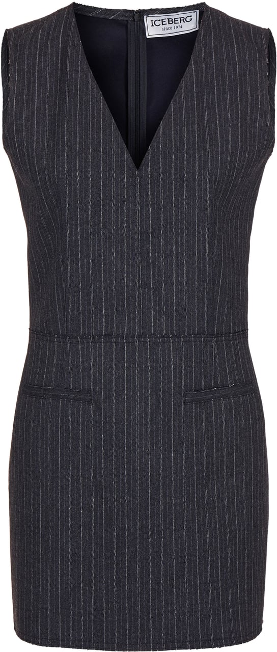 Iceberg Light and dark grey riche regular fit sleeveless dress in wool and technical viscose blend Zwart