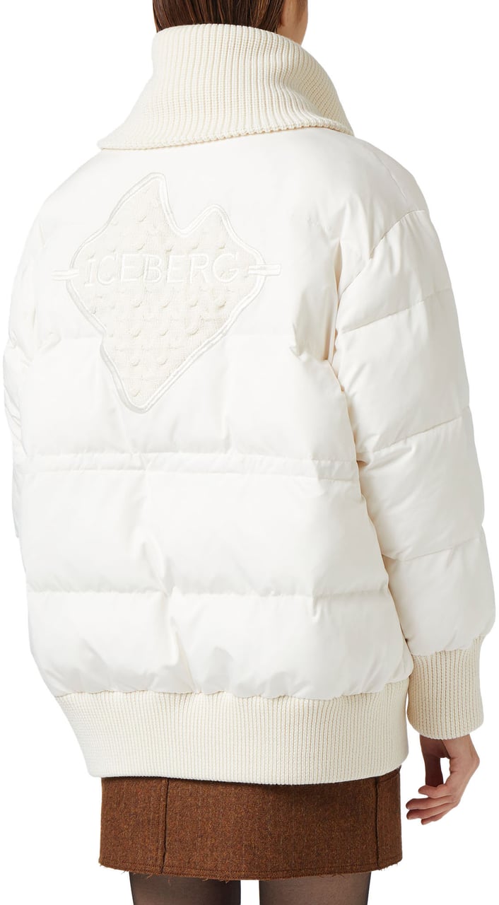 Iceberg Vanilla drill nylon midi jacket with Iceberg logo embroidered on the back Wit