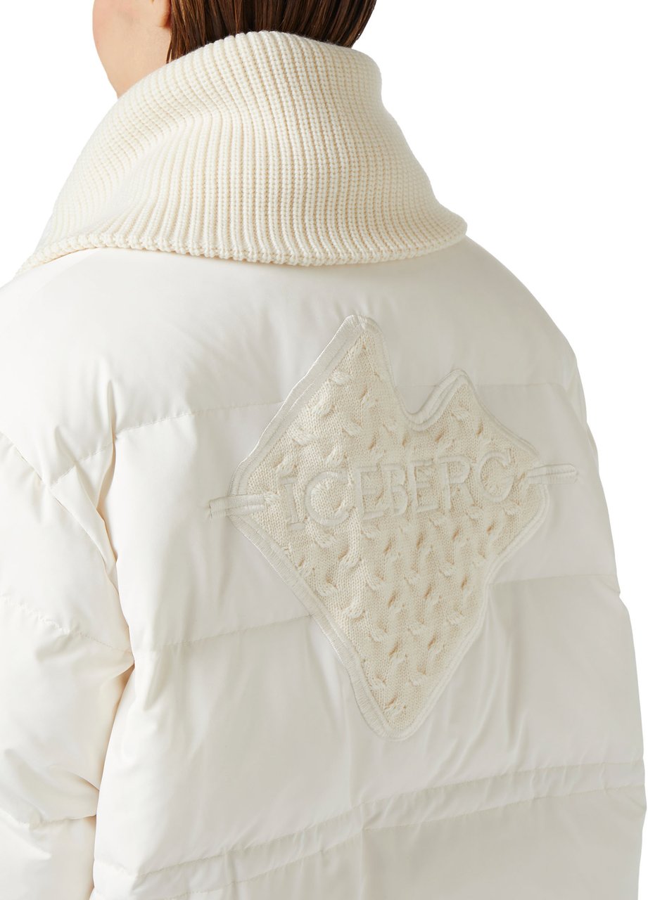 Iceberg Vanilla drill nylon midi jacket with Iceberg logo embroidered on the back Wit