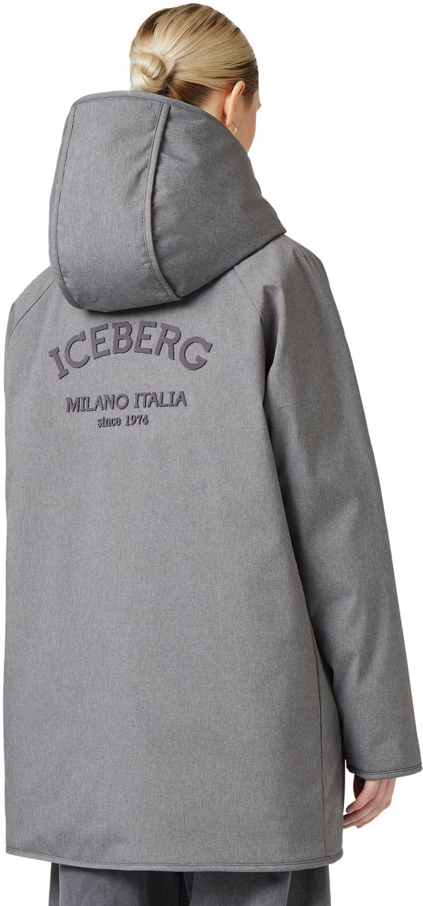 Iceberg Grey melange nylon midi down jacket with real down padding Grijs