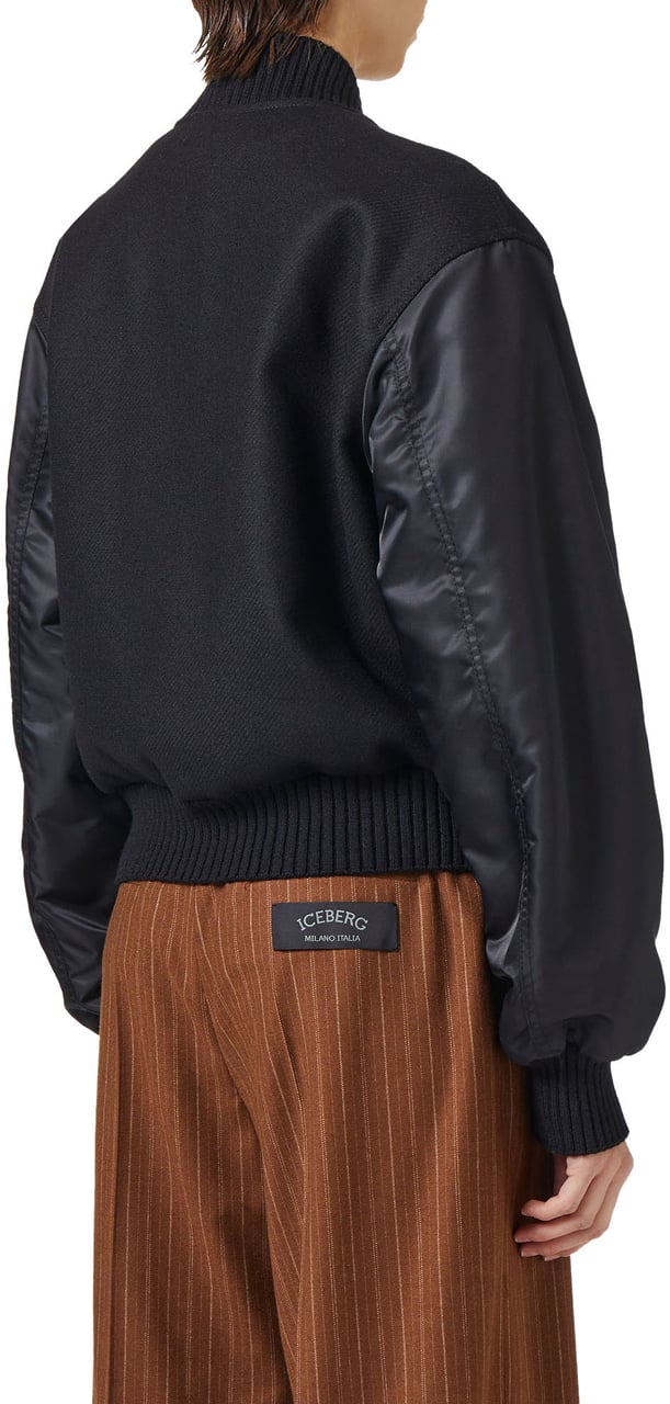 Iceberg Comfort fit black jacket in cloth and nylon with logo zip and technical details Zwart