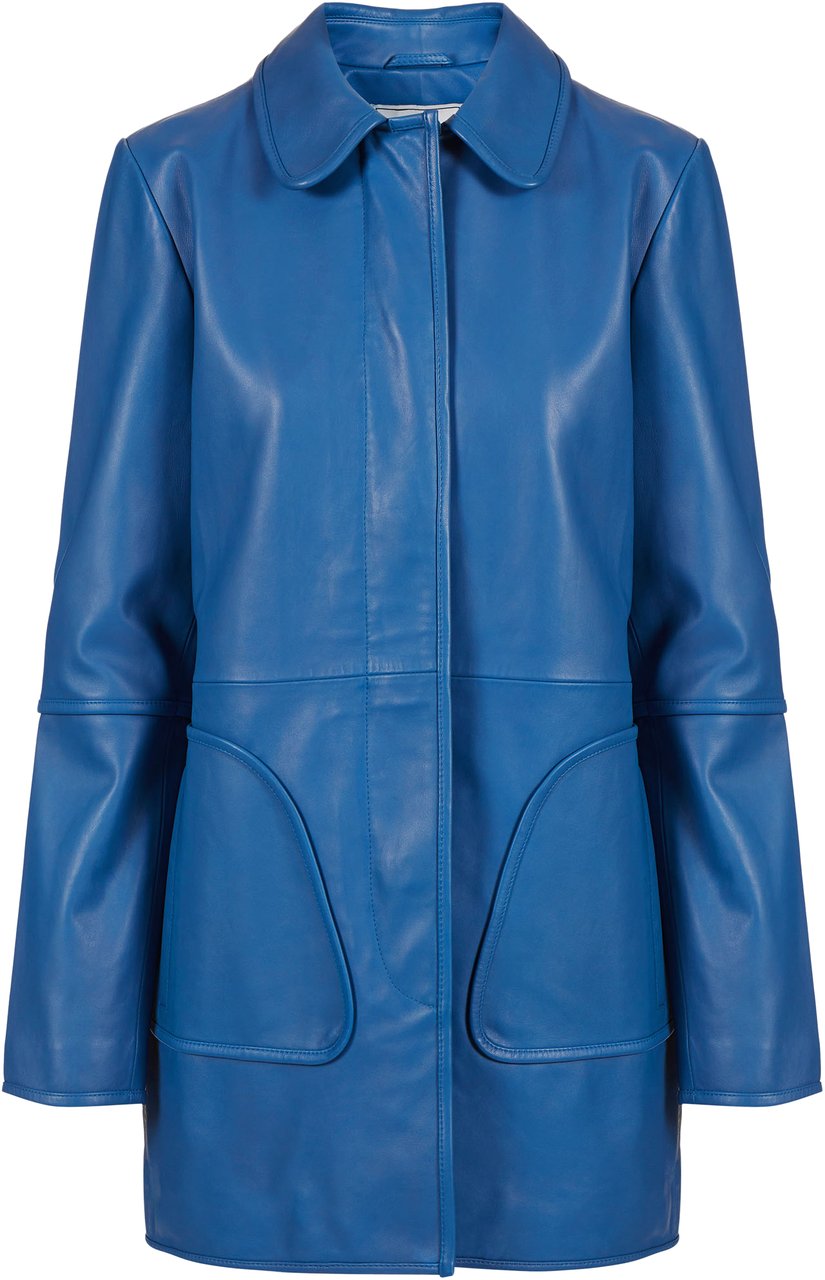 Iceberg Zaphyre leather midi coat with Iceberg plaque Blauw