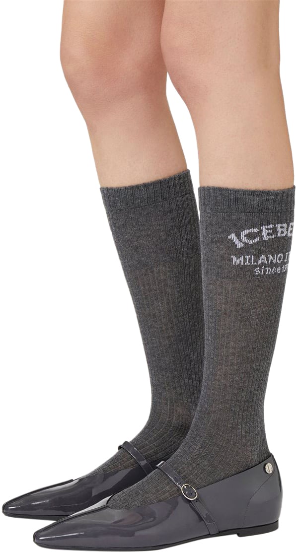 Iceberg Grey melange sock with jacquard Iceberg logo Grijs