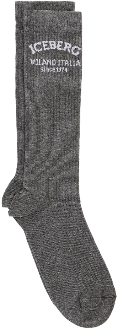 Iceberg Grey melange sock with jacquard Iceberg logo Grijs