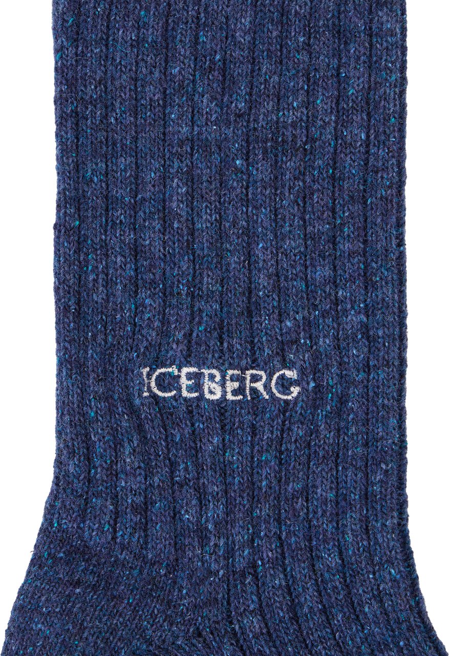 Iceberg Heavy boucl� wool sock with a pattern in shades of blue Divers