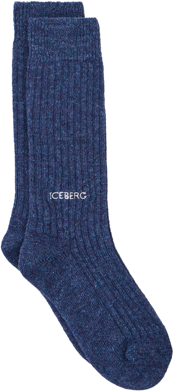 Iceberg Heavy boucl� wool sock with a pattern in shades of blue Divers