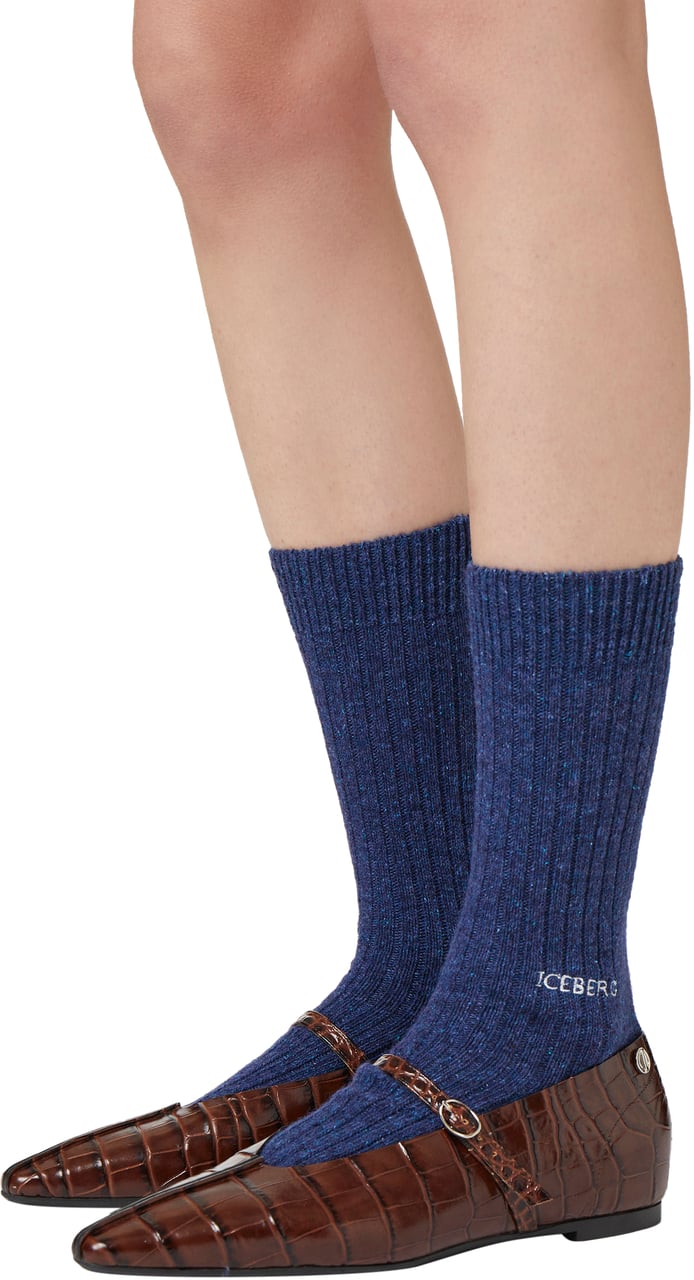 Iceberg Heavy boucl� wool sock with a pattern in shades of blue Divers