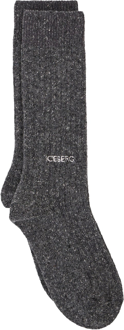 Iceberg Heavy boucl� wool sock with a pattern in shades of grey Divers