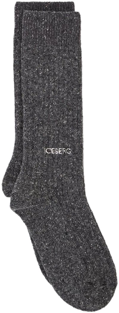 Iceberg Heavy boucl� wool sock with a pattern in shades of grey Divers