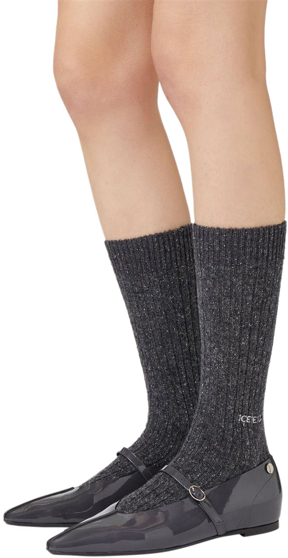 Iceberg Heavy boucl� wool sock with a pattern in shades of grey Divers