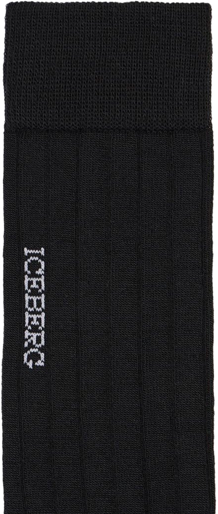 Iceberg Wool ribbed sock with vertical jacquard logo Zwart