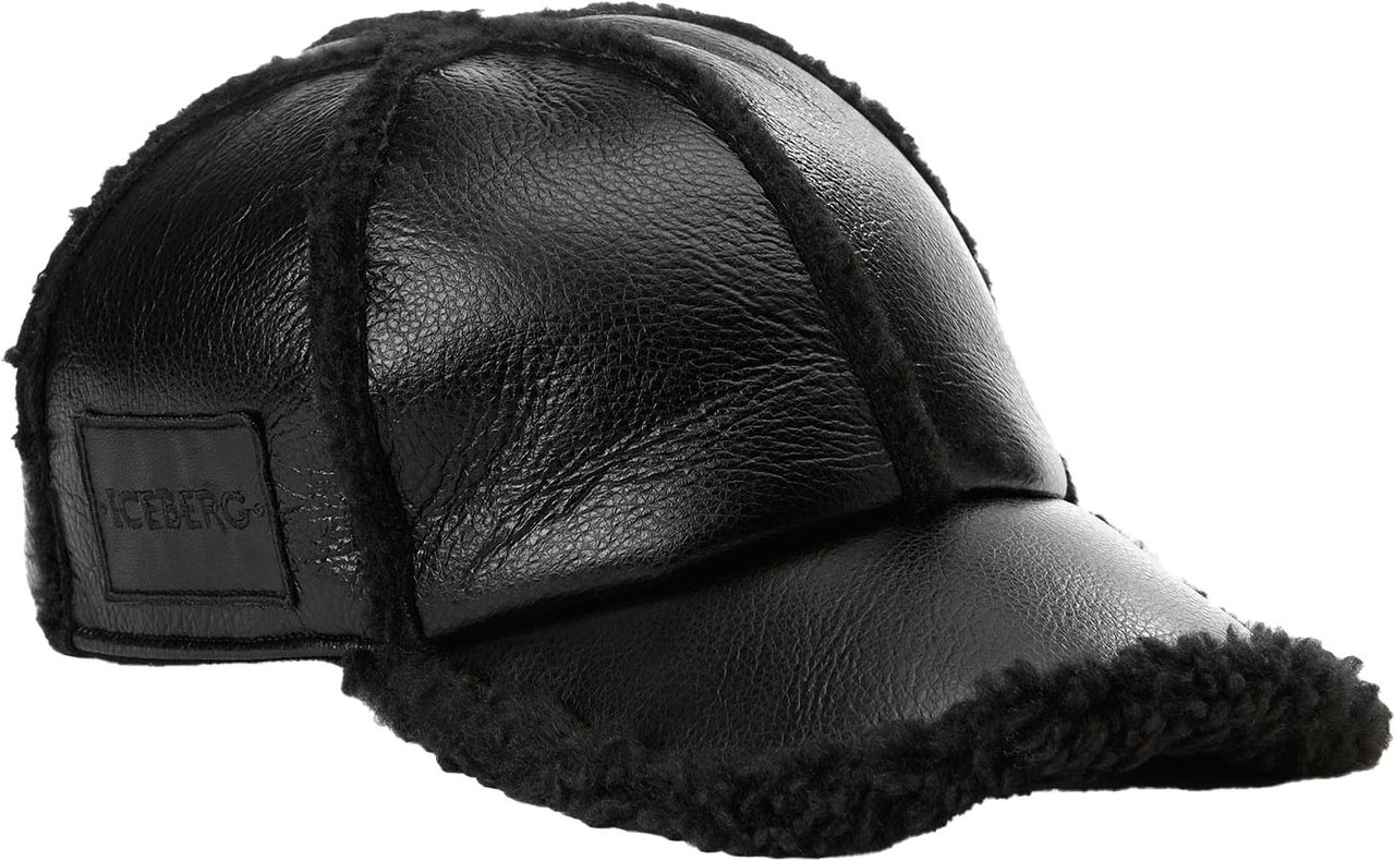Iceberg Black faux shearling baseball cap Zwart