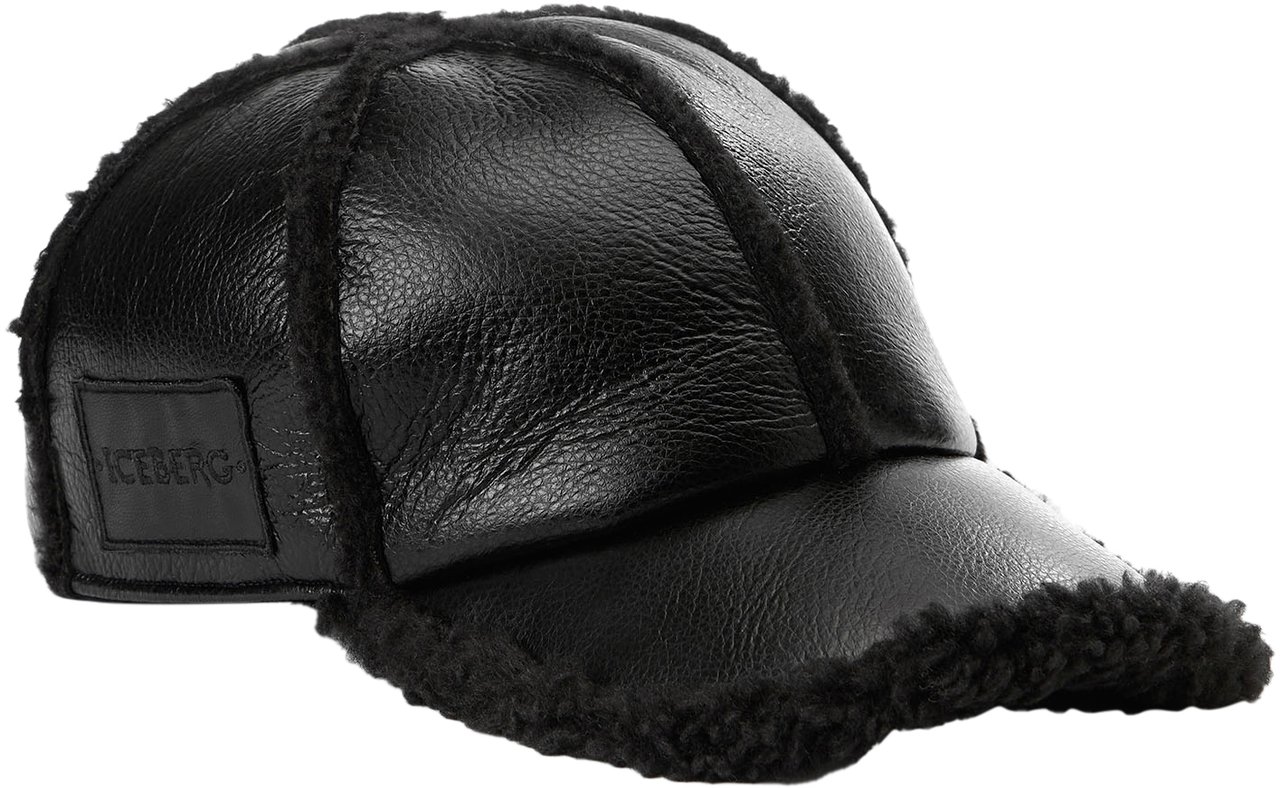 Iceberg Black faux shearling baseball cap Zwart