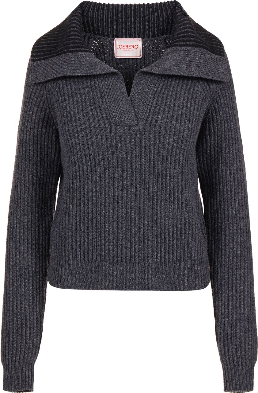 Iceberg Regular-fit polo shirt in dark gray melange lambswool Grijs