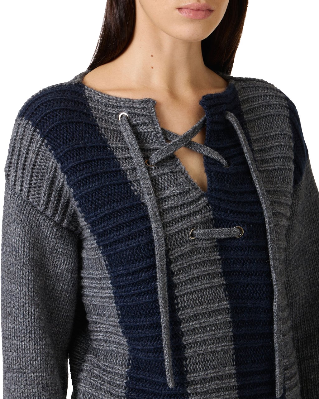 Iceberg Alpaca wool crewneck sweater with contrasting stripes Zwart