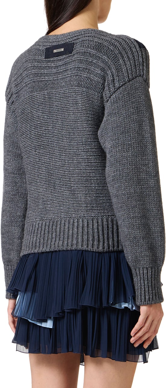 Iceberg Alpaca wool crewneck sweater with contrasting stripes Zwart