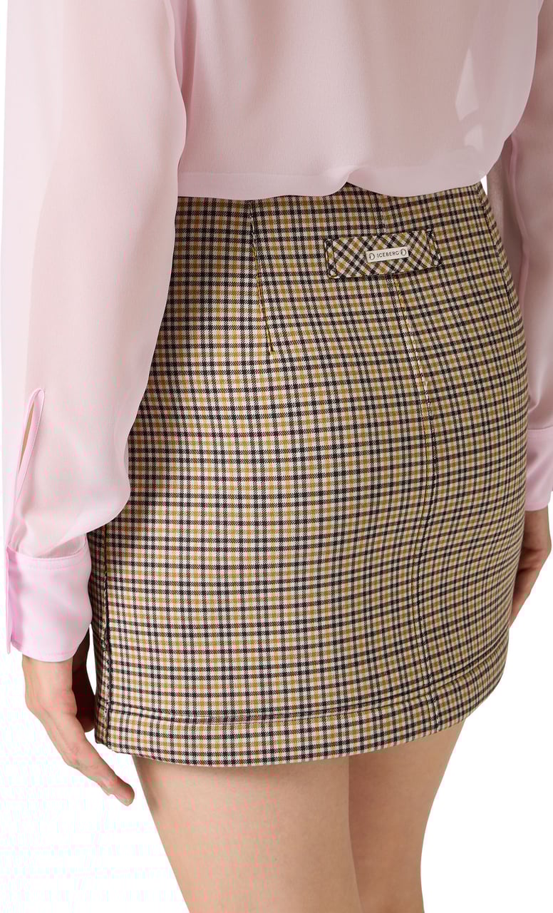 Iceberg Regular-fit short skirt in check fabric and camel and brown neoprene Divers