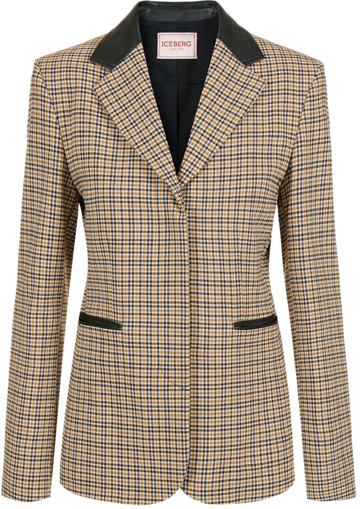 Iceberg Single-breasted camel and brown check jacket with Iceberg logo Divers
