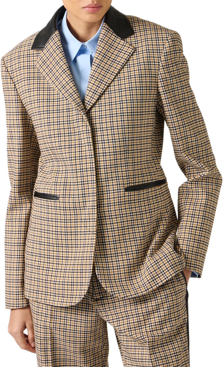 Iceberg Single-breasted camel and brown check jacket with Iceberg logo Divers