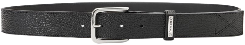 Iceberg Black hammered leather belt: artisanal elegance with distinctive details Zwart