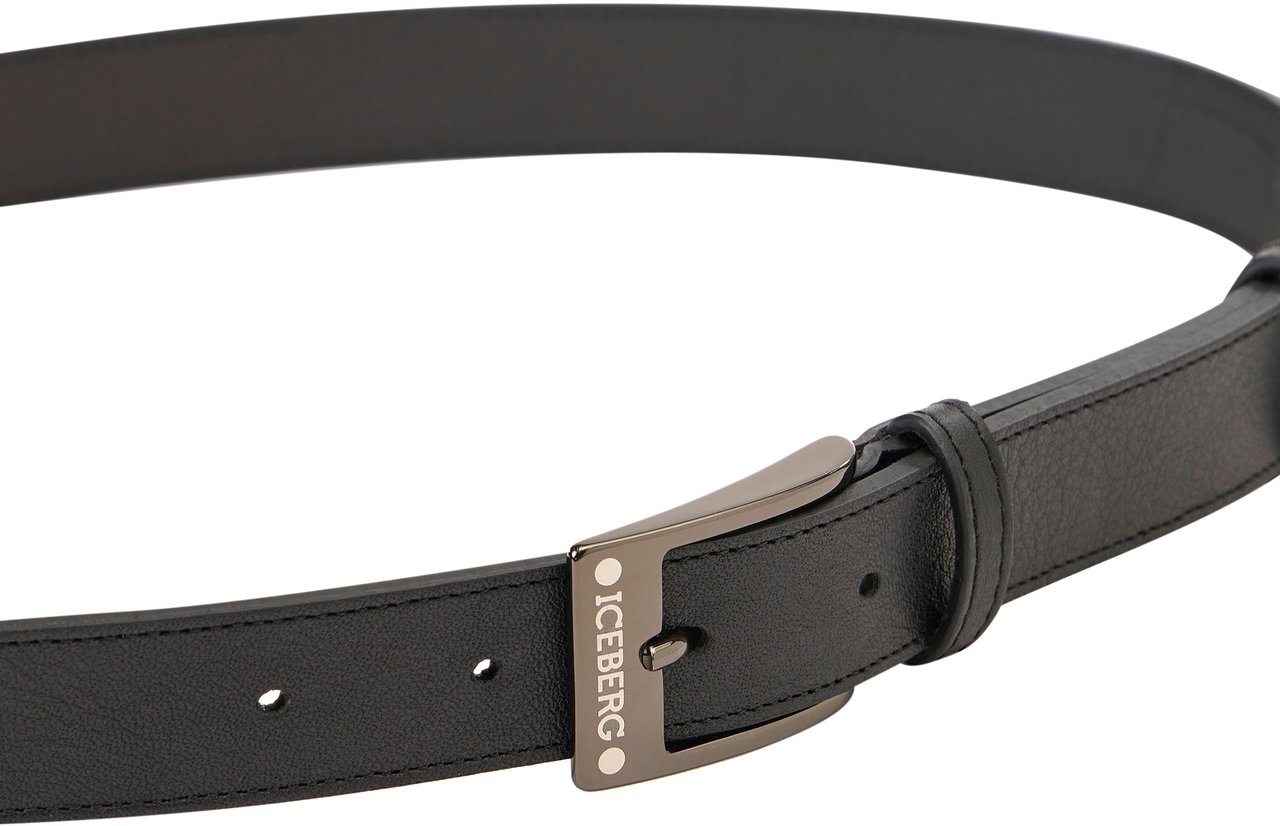 Iceberg Black nappa leather belt with logo buckle Zwart