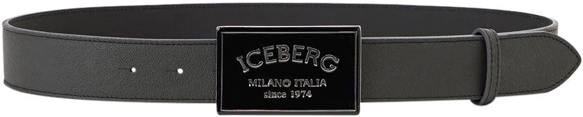 Iceberg Dark grey nappa leather belt with lacquered buckle and Iceberg Milano Italia logo Grijs