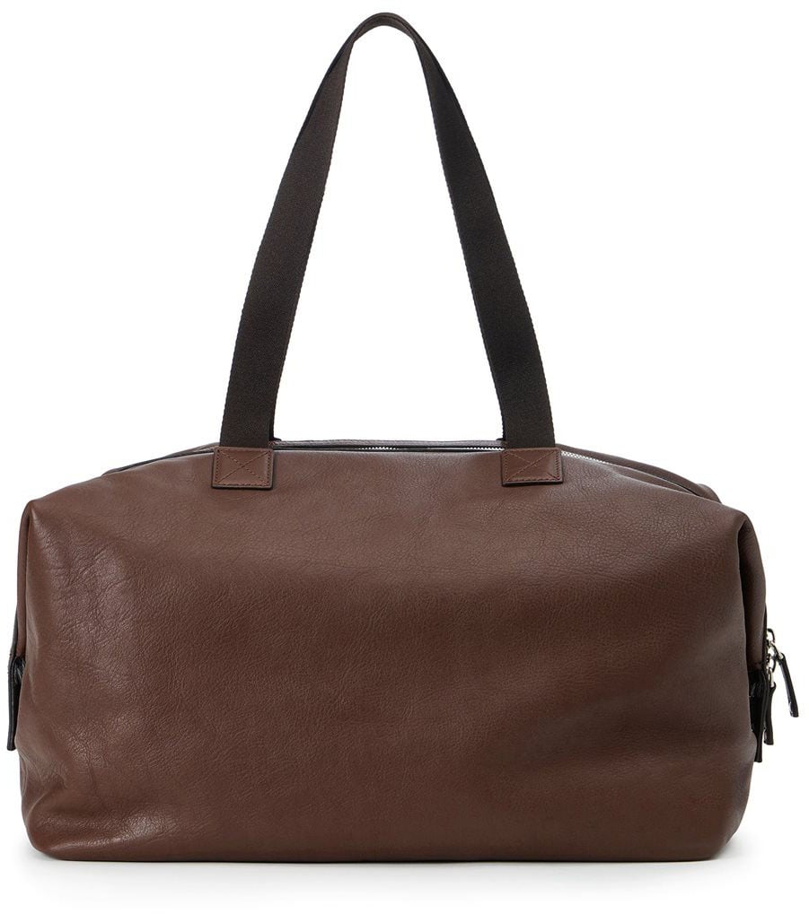 Iceberg Hazelnut leather duffel bag with cross-stitching and logo plaque Bruin