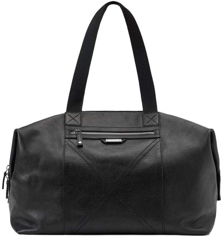 Iceberg Black leather duffel bag with cross-stitching and logo plaque Zwart