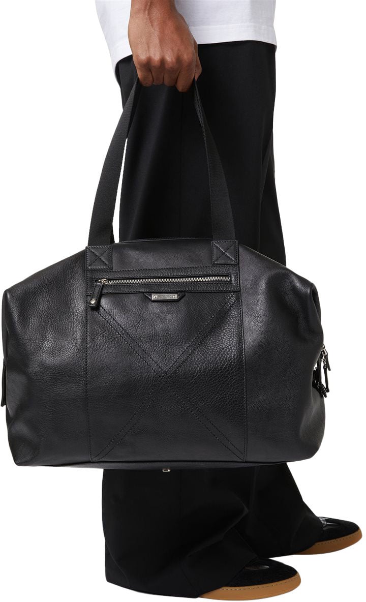 Iceberg Black leather duffel bag with cross-stitching and logo plaque Zwart