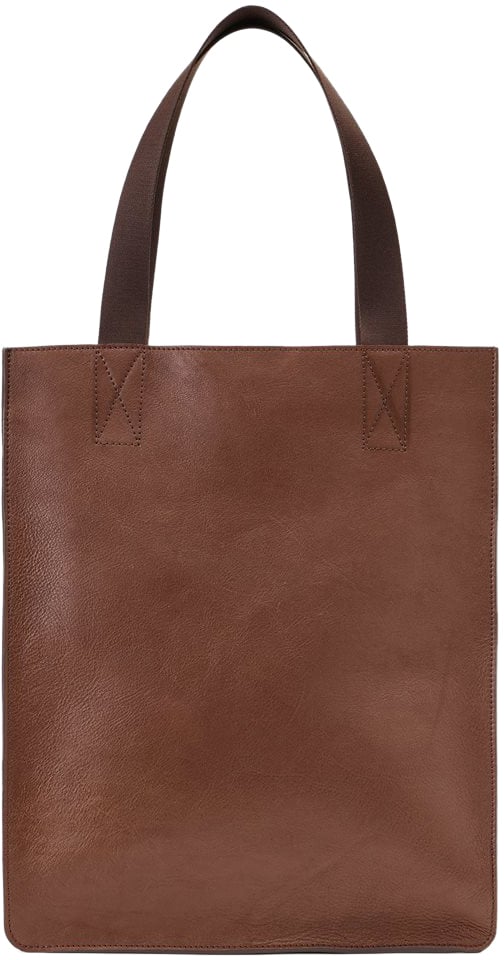 Iceberg Maxi shopper in hazelnut leather with cross stitching and metal logo plate Bruin