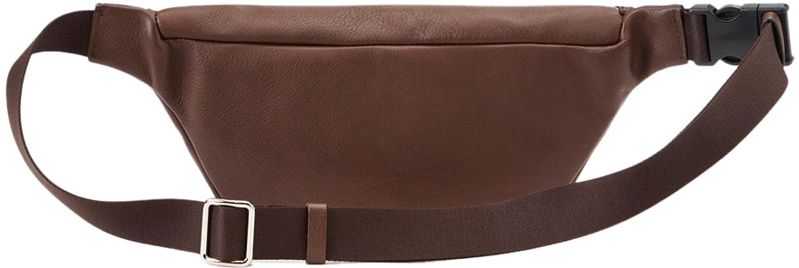 Iceberg Hazelnut leather bum bag with cross stitching and metal logo plate Bruin