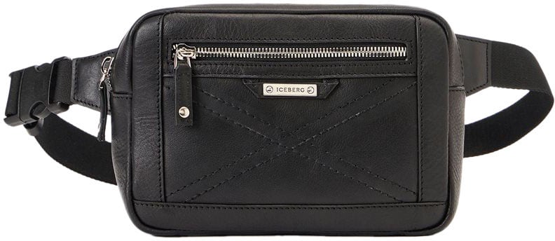 Iceberg Black leather bum bag with cross-stitching and metal buckle Zwart