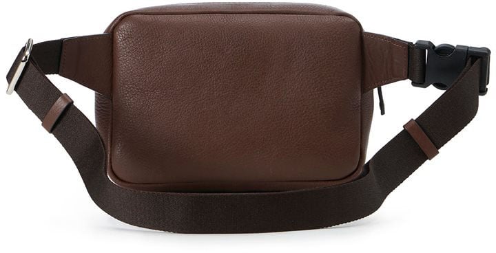 Iceberg Hazelnut leather bum bag with cross-stitching and metal buckle Bruin