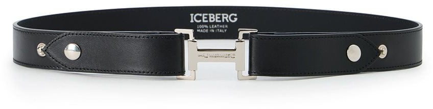 Iceberg Black nappa leather belt with metal I logo buckle Zwart